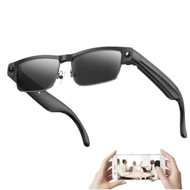 AI Lunettes intelligentes avec appareil photo 8 MP, vidéo 1200p et suppression du bruit | Bluetooth 5.4, assistant vocal, reconnaissance d'objets | 42 g ultra légères (noir)