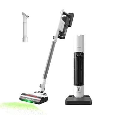 Tineco Pure ONE Station 5 Aspirateur intelligent sans fil avec base de poussière automatique de 2,5 L, auto-nettoyant complet, aspiration de 175 W, technologie ZeroTangle, capteur intelligent iLoop,