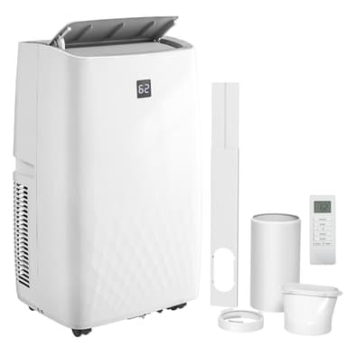 HOMCOM Climatiseur 14 000 BTU (9200 BTU SACC), unité de climatisation avec déshumidificateur, ventilateur, minuterie marche/arrêt 24 h, 3 vitesses, mode veille automatique, télécommande, kit de