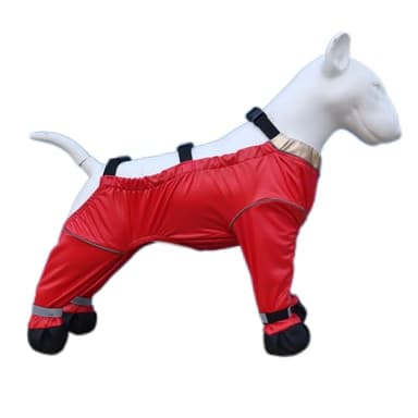 Bottes avec bretelles - Pantalon de neige imperméable pour petit animal de compagnie - Pour l'hiver, la neige, la pluie et la marche en plein air - Protection des pattes (rouge, taille S)