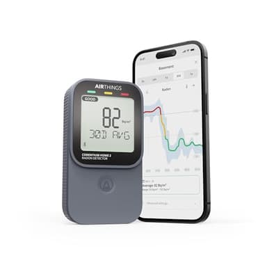 Airthings 325 Corentium Home 2 Détecteur de radon numérique intelligent – Test de radon portable et facile à utiliser avec connectivité Bluetooth et capteurs d'humidité et de température