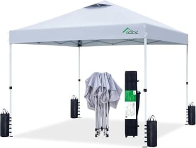 Acepic Tente d'auvent pop-up de 3 x 3 m, dessus avec revêtement argenté 300D, installation facile, abri portable instantané avec 1 bouton poussoir et sac de transport à roues, 8 piquets et 4 poids