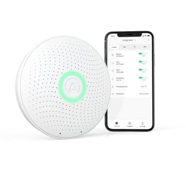 AIRTHINGS Wave Plus Moniteur de qualité de l'air intérieur avec détection de radon Application gratuite et tableau de bord Web facile à utiliser Radon, Tvocs, CO2, température, humidité et pression