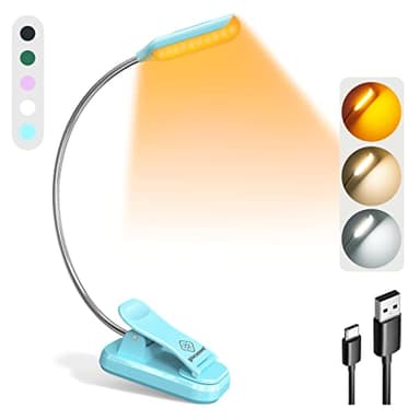 Glocusent Lampe de lecture en saule pour lire au lit, lampe de lecture lumineuse à 10 LED, 3 couleurs et 3 luminosités, lampe de lecture rechargeable dure 80 heures, lampe de livre légère à clipser,