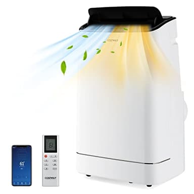 COSTWAY Climatiseur portable de 15 000 BTU, avec chaleur, unité AC 4 en 1 à oscillation automatique pour pièces jusqu'à 800 m², avec déshumidificateur intégré, minuterie 24 heures,