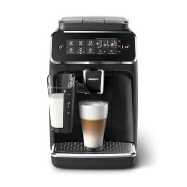 Philips 3200 Series Machine à expresso entièrement automatique, mousseur à lait LatteGo, 5 variétés de café, écran tactile intuitif, broyeur 100 % céramique, filtre AquaClean, My Coffee Choice, noir