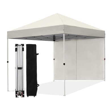 LANMOUNTAIN Tente-baldaquin escamotable de 3 x 3 m avec 1 paroi latérale, tonnelle imperméable et protection UV à 99 %, 1 sac de roues, 4 cordes, 8 piquets, abri instantané pour fêtes en plein air,