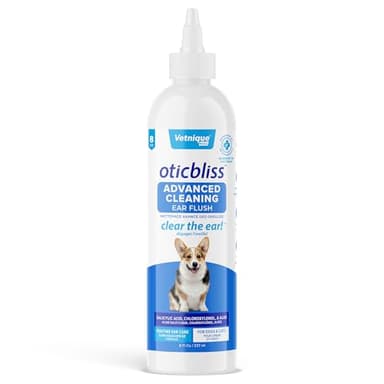 Vetnique Oticbliss Nettoyant d'oreille pour chien avec contrôle des odeurs, solution de nettoyage des oreilles de chien pour la saleté et la cire à l'aloe vera apaisant pour chiens et chats 226,8 g