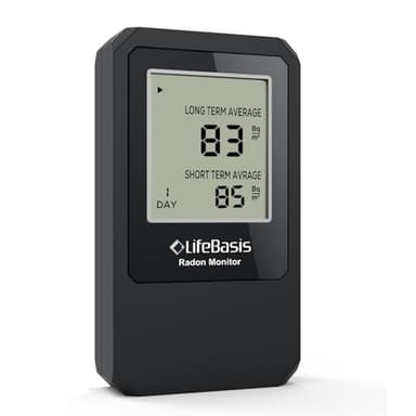 Life Basis Détecteur de radon portable pour la maison avec grand écran, surveillance du radon à long et court terme, fonctionne avec piles, version canadienne en Bq/m – Noir