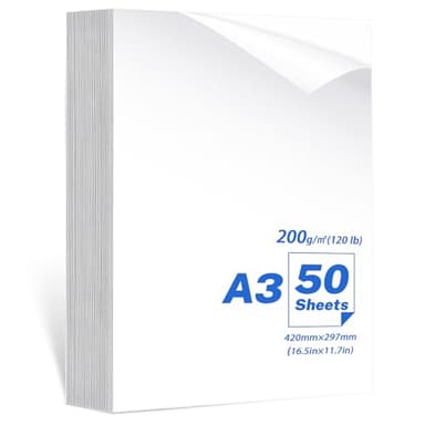 SNOMEL Lot de 50 feuilles de papier photo A3 simple face, 200 g/m², blanc brillant, papier d'impression photo avancé pour imprimante à jet d'encre, couverture d'image, brochures