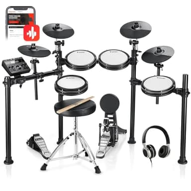 Donner DED-200 Kit de batterie électronique avec coussinets de batterie en maille silencieux, 2 cymbales avec étrangleur, 31 kits et plus de 450 sons, trône, écouteurs, bâtons, USB MIDI, leçons de