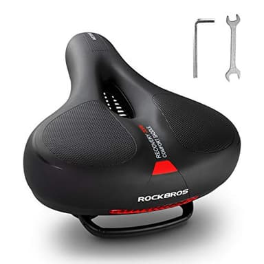 ROCKBROS Selle de vélo confortable pour homme et femme - Imperméable - Large coussin doux - Double absorption des chocs - Accessoires de vélo pour montagne et vélo de route avec bande réfléchissante