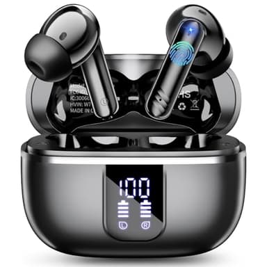 Écouteurs sans fil Bluetooth 5.4 2025 3D HiFi stéréo 4 ENC avec microphone antibruit, 38 heures d'autonomie de lecture, écouteurs intra-auriculaires avec affichage numérique LED, étanchéité IP7