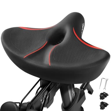 RJUP Siège de vélo extra large pour homme et femme - Siège de vélo ergonomique avec rainures respirantes - Absorption des chocs - Pour Peloton, vélo d'appartement, Cruiser, E-Bike (produit 01-rouge)