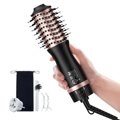 slopehill Mini brosse sèche-cheveux à double tension, 1000 W, brosse à air chaud de voyage avec prise européenne, sèche-cheveux et styliseur ioniques pour femmes pour la maison et le salon, barillet