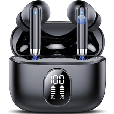 Écouteurs sans fil, Bluetooth 5.4 HiFi stéréo avec 4 micros ENC, mini écouteurs intra-auriculaires à suppression du bruit avec écran LED, écouteurs Bluetooth USB-C ultra légers pour Android iOS