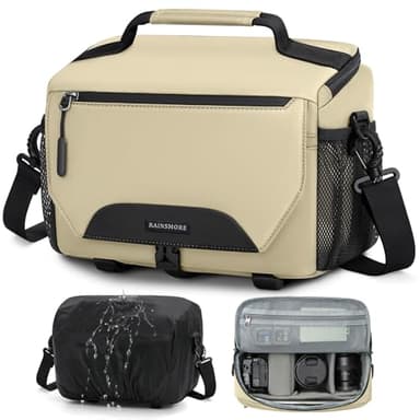 RAINSMORE Petit sac pour appareil photo - Étanche - Sac à bandoulière pour photographes, Kaki, Sac pour appareil photo