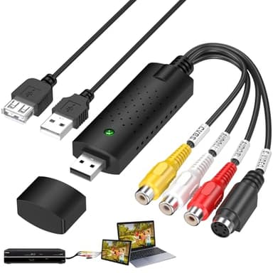 Carte de capture vidéo, conversion AV vers USB, vieux VHS VCR Mini DV Hi8 DVD vers numérique, convertisseur VHS vers numérique pour lecture VHS/VCR/caméscope, RCA vers USB Convertir analogique vers