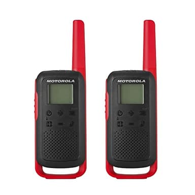Motorola Solutions T210 Lot de 2 radios bidirectionnelles 22 canaux, 121 codes de confidentialité, portée jusqu'à 32 km, double alimentation, écran rétroéclairé, mains libres VOX