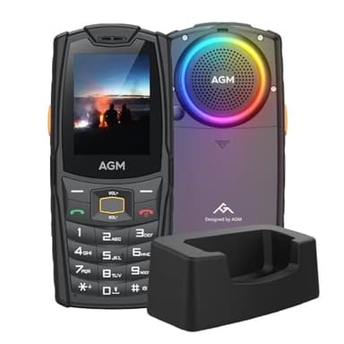 AGM Téléphone débloqué M6 avec station de charge, 4G LTE double SIM, téléphone portable de base avec anneau lumineux RVB, grand bouton et police, haut-parleur 109 dB, IP68/IP69K, qualité militaire