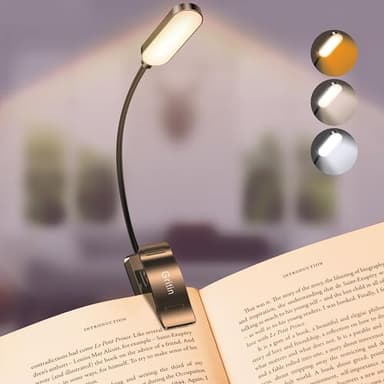 Gritin Lampe de lecture rechargeable à 16 LED pour lire au lit, soin des yeux, 3 températures de couleur, intensité variable en continu, 80 heures d'autonomie, petite lampe de lecture légère à clipser