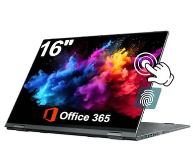 jumper Ordinateur portable 16" avec 1 an de bureau 365, 16 Go DDR4 640 Go de stockage, lecteur d'empreintes digitales, clavier rétroéclairé, 7000 mAh, WiFi 6, 1920 x 1200, rotation à 360 degrés