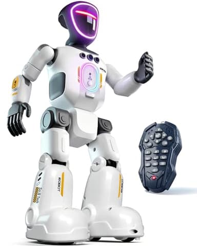 Jouet robot pour enfants, enregistrement vocal et lecture à distance, visages LED interactifs avec détection de gestes, musique, marche, danse, cadeau d'anniversaire pour garçons et filles de 4, 5, 6