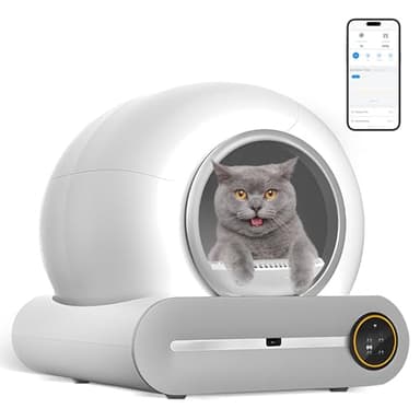 RUN.SE Litière auto-nettoyante pour chat - Grande capacité de 65 L + 9 L, contrôle par application, élimination des odeurs, protection de sécurité, faible bruit - pour plusieurs chats