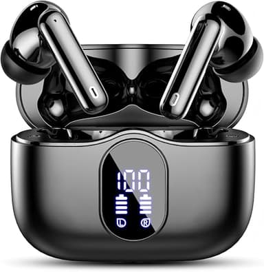 Écouteurs sans fil, écouteurs Bluetooth 5.4 avec Hifi Stéréo et micro antibruit ENC, étanchéité IP7, écouteurs intra-auriculaires à affichage numérique à DEL, à commande tactile, noir