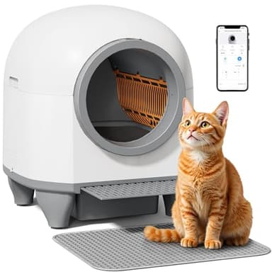 VICTONE Litière autonettoyante pour chat avec contrôle par application, protection de sécurité, bac à litière automatique de 90 l pour plusieurs chats, avec un sac poubelle gratuit (blanc)
