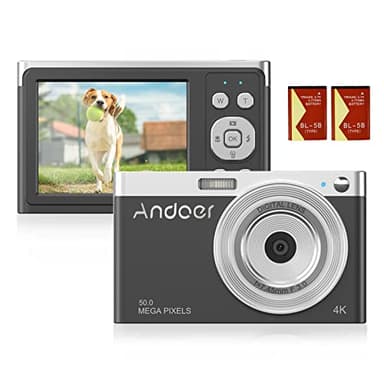 Andoer Appareil photo numérique 4K pour débutants, enfants et personnes âgées – Écran IPS 50 MP, mise au point automatique, zoom 16x, anti-tremblement, détection de visage, capture de sourire, flash,