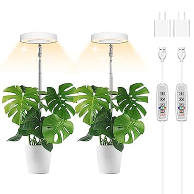Wiaxulay Lot de 2 lampes de croissance pour plantes d'intérieur, lumière de croissance à spectre complet, hauteur réglable avec 3/9/12 heures, 10 luminosités, 3 spectres optionnels, idéales pour les