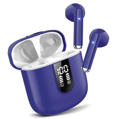 Écouteurs sans fil Bluetooth 5.3 HiFi stéréo, mini écouteurs intra-auriculaires Bluetooth, écouteurs sans fil avec 4 micros antibruit ENC, étanchéité IP7, écran LED, contrôle tactile, bleu marine
