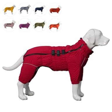 Manteau chaud pour chien, double couche, à 4 pattes couvertes, coupe-vent, imperméable, réfléchissant, costume de patinage en plein air pour chiens de petite, moyenne et grande taille, rouge, S