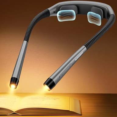 Glocusent Lampe de lecture rechargeable, 1600 mAh, lampe de lecture – 3 couleurs et 5 niveaux de luminosité continue, lumière de cou avec minuteries et aide au sommeil, serrure de voyage, design