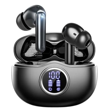 Sisism A10 Pro Écouteurs sans fil Bluetooth 5.3 HiFi stéréo 40 heures Lecture numérique LED Écouteurs avec casque antibruit ENC Étanche IPX7 pour salle de sport/course à pied/travail Noir