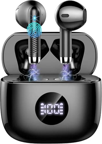 Écouteurs sans fil Bluetooth 5.4 HiFi stéréo, écouteurs sans fil avec 4 micros antibruit ENC, 40 heures de lecture avec affichage LED 5745