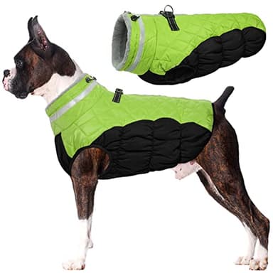 Lelepet Manteau d'hiver chaud pour chien – Veste en polaire avec harnais intégré, coupe-vent et imperméable, col roulé réfléchissant, manteau pour chiens de petite et grande taille, vert citron