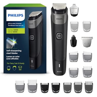 Philips Multi Groomer MG5910/28 Tondeuse tout-en-un pour homme avec tondeuse pour barbe, tête, cheveux, corps, aine, nez et visage, aucune huile de lame nécessaire