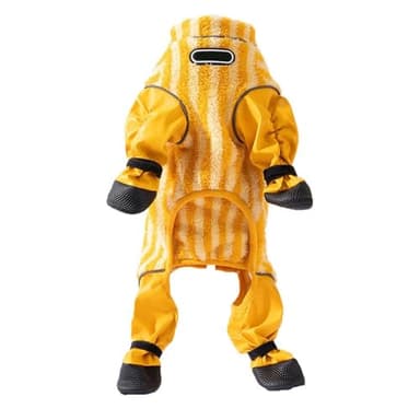 Manteau d'hiver pour chien, imperméable et isolé, combinaison intégrale matelassée avec bottes attachées pour chiens de petite et moyenne taille, tenue réfléchissante pour la marche et la neige (jaune