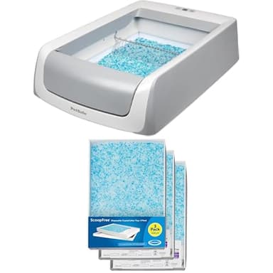 PetSafe ScoopFree PAL19-17124 Lot de 3 bacs à litière autonettoyants automatiques pour chat (2e génération PAL19-17124 gris) + recharges pour bac à litière ScoopFree autonettoyante avec litière