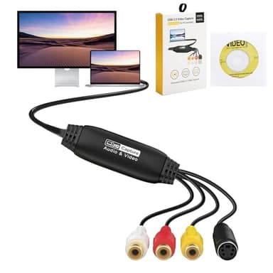 VHS vers USB 2.0 Video Grabber, convertisseur de périphérique de numérisation VHS Audio Video Capture Card Old VHS Mini DV Hi8 DVD VCR vers convertisseur numérique pour Mac, Windows 2000, XP,