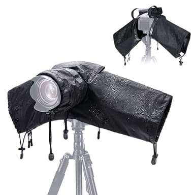 JJC Housse de pluie pour appareil photo sans miroir Canon, Nikon, Sony, Fujifilm avec objectif inférieur à 18 x 14 x 23,1 cm (l x H x P) en nylon avec fenêtres transparentes à fermeture éclair – Noir