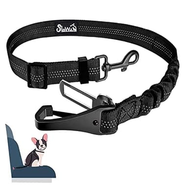 AUTOWT Ceinture de sécurité pour chien, 2 en 1 avec barre de verrouillage pour chien, boucle en métal, élastique élastique en nylon réfléchissant, sangle de ceinture à connecter au harnais pour chien