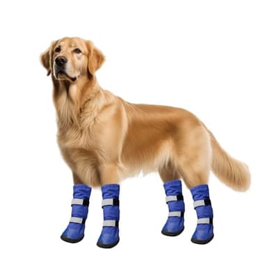 Namsan Lot de 4 bottes de pluie imperméables et antidérapantes pour chiens de grande taille, chaussures d’hiver et d’été, protections des pattes, réglables, taille 4(L), bleu