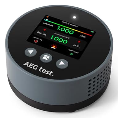 AEGTEST HOUND-1085 Détecteur de radon TFT LCD, rechargeable, design compact, surveillance à long terme pour la maison et le sous-sol, facile à utiliser, alarmes sonores et visuelles, pCi/L ou Bq/m³