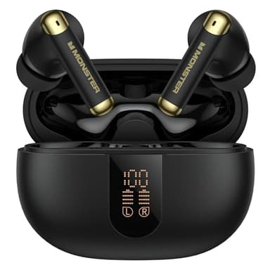 Monster N-Lite 211 Écouteurs stéréo sans fil Bluetooth 6.0 avec micro antibruit et écran LED, microphone intégré pour des appels clairs, design étanche pour le sport