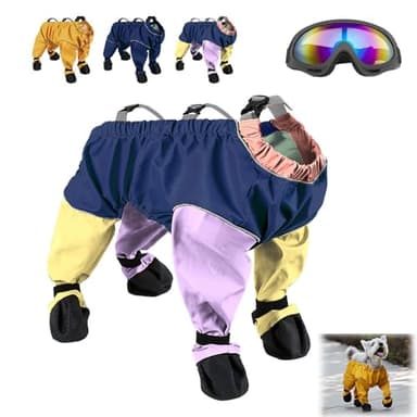 Combinaison de neige pour chien avec bottes attachées, pantalon pour chien avec bretelles réglables, pantalon de neige anti-salissures pour pattes d'animaux domestiques (mélange, taille S)
