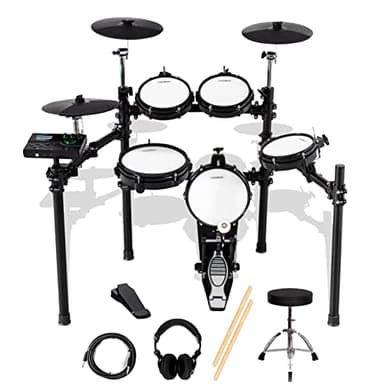 Coolmusic DD8 Kit de batterie électrique électronique avec tête en maille 8 pièces, trône de tambour, baguettes, casque et câble audio inclus, support en fer plus stable