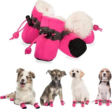YAODHAOD – Chaussures pour chiens – bottes d'hiver antidérapantes, chaudes et confortables, avec semelle souple et sangles réfléchissantes – pour petits chiens (taille 3 : 3,8 x 3,3 cm (L x l) – rose